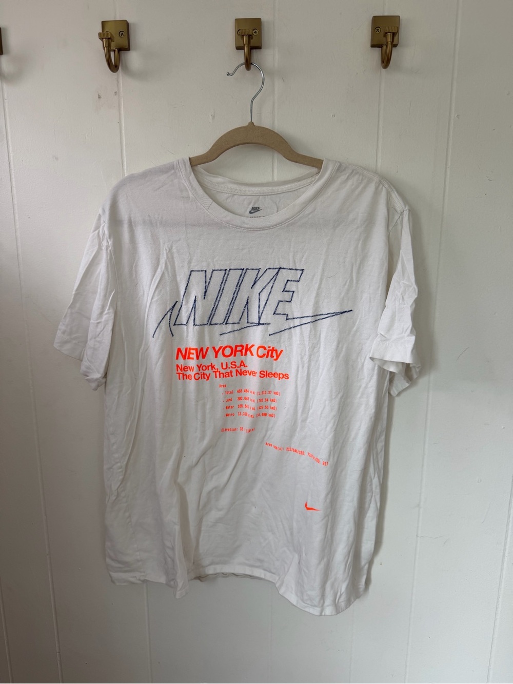 Nike White Short-Sleeve Tee with Navy Logo and Orange NYC Text